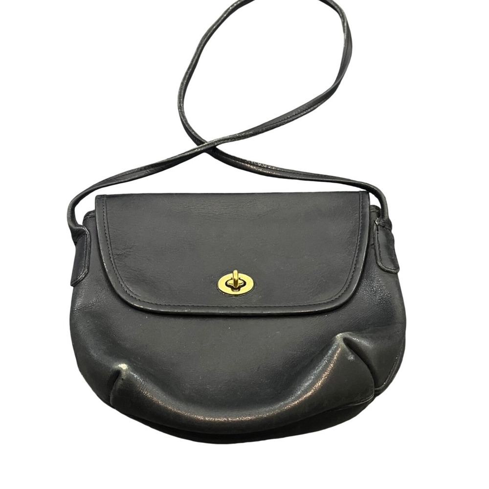 Coach Crossbody Bag Womens OS Black Vintage Leather Turnlock Made in USA
